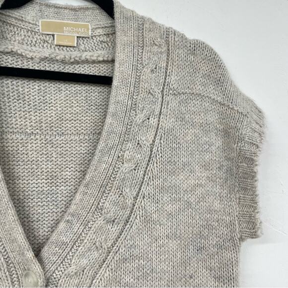 Michael Kors Grey Cable Knit Womens Short Sleeve Sweater Cardigan L Academia - Picture 8 of 8